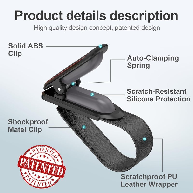 Veharvim Sunglass Holder for Car (One-Handed-Operation, Gentle & Secure Hold, Silicone Padded, Universal Fit, Metal Clip) Visor Sunglass Holder Clip,Visor Sunglass Car (Black & Red, 2 Pack) - Image 5